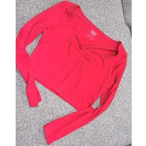 Trendy Queen Red Ruched Long Sleeve Crop Top Size XL
